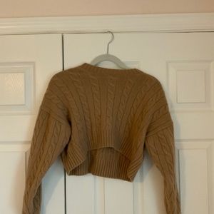 Aritiza Light Brown Cropped Cable Knit Sweater